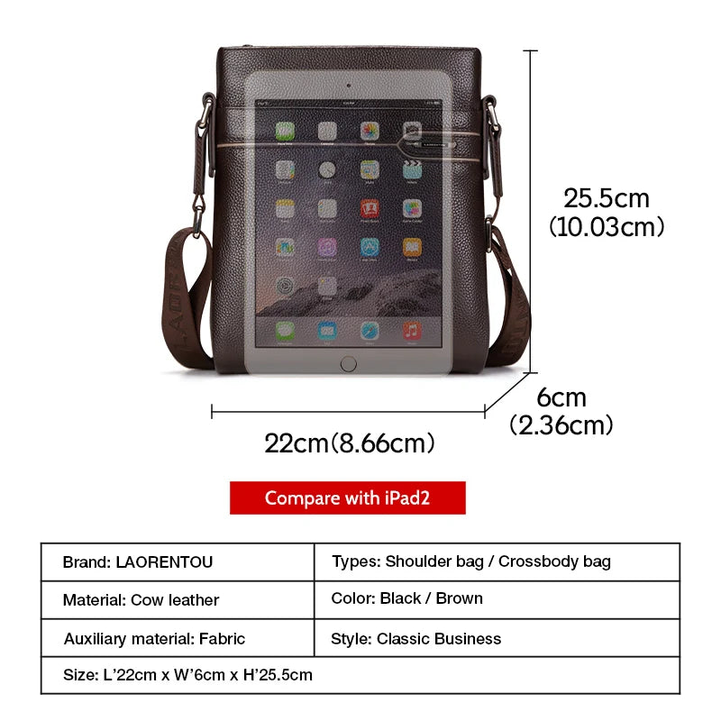 LAORENTOU Men's Genuine Leather Crossbody Bag – Business Messenger Shoulder Purse