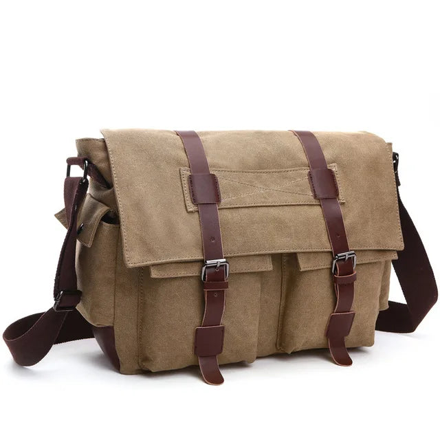 Men's Retro Canvas Messenger Bag – Vintage Travel Briefcase Crossbody Shoulder Bag