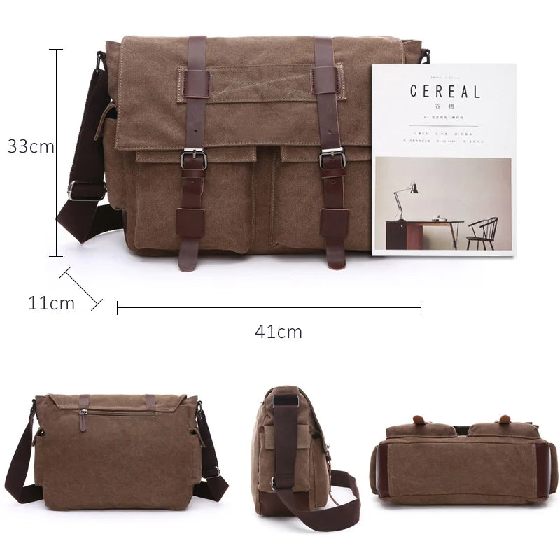 Men's Retro Canvas Messenger Bag – Vintage Travel Briefcase Crossbody Shoulder Bag