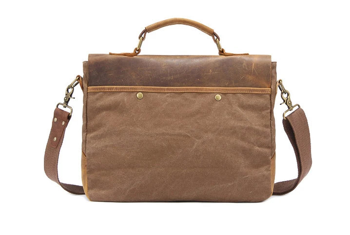 Men's Vintage Leather & Canvas Briefcase – Business Portfolio Attache Tote Office Bag