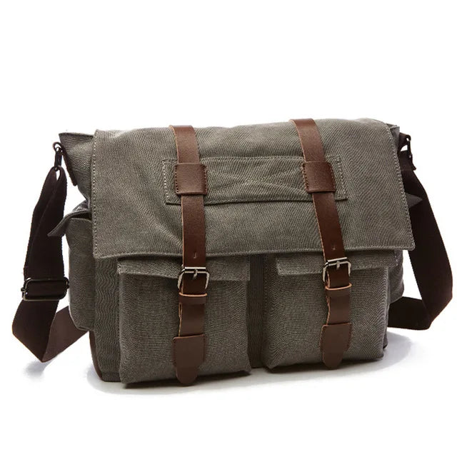 Men's Retro Canvas Messenger Bag – Vintage Travel Briefcase Crossbody Shoulder Bag