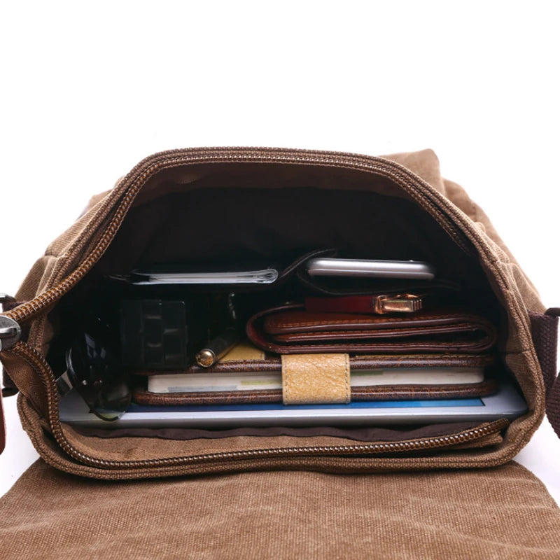 Men's Retro Canvas Messenger Bag – Vintage Travel Briefcase Crossbody Shoulder Bag