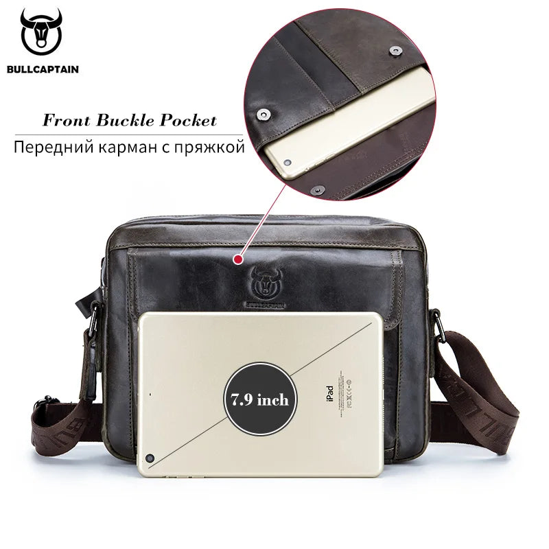 BULLCAPTAIN Men's Genuine Leather Crossbody Bag – Large Capacity Multifunctional Business Briefcase