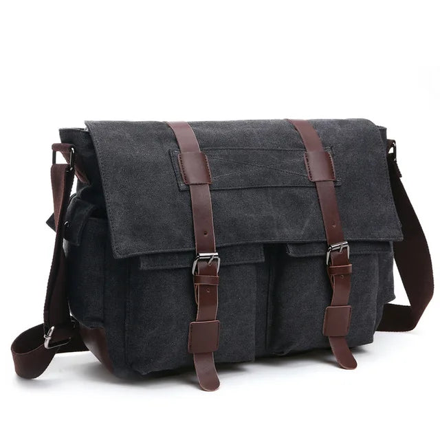 Men's Retro Canvas Messenger Bag – Vintage Travel Briefcase Crossbody Shoulder Bag