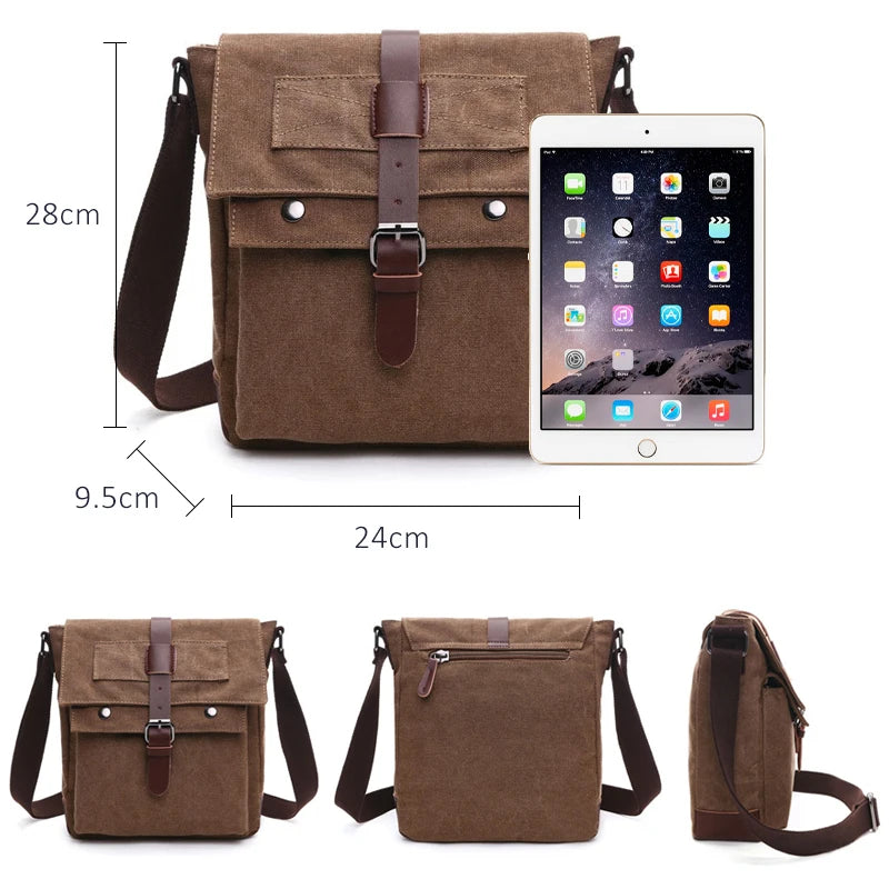 Men's Retro Canvas Messenger Bag – Vintage Travel Briefcase Crossbody Shoulder Bag