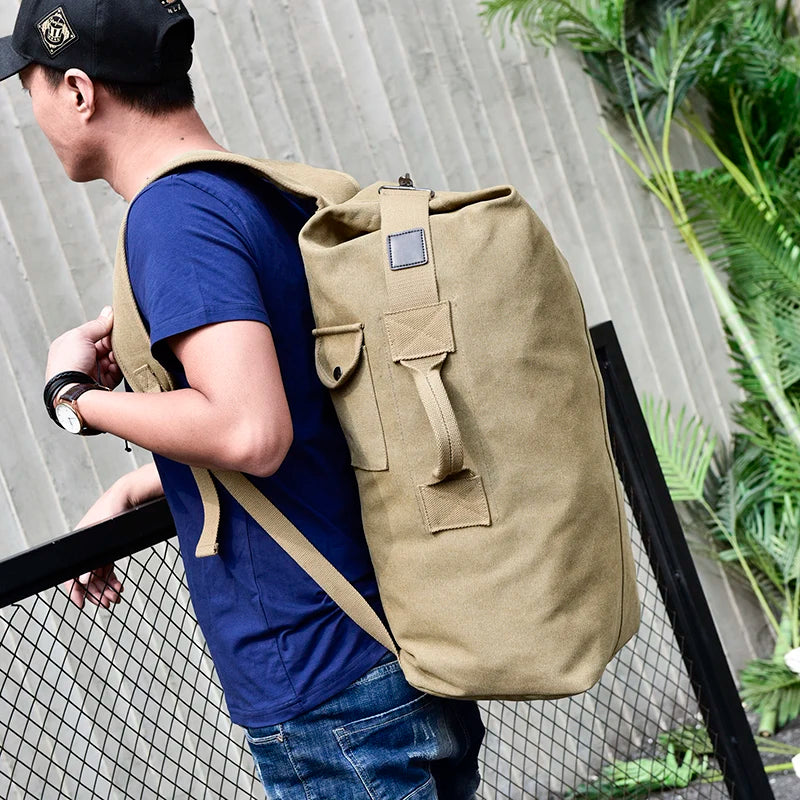 Men's Large Capacity Canvas Travel Backpack – Mountaineering & Luggage Rucksack