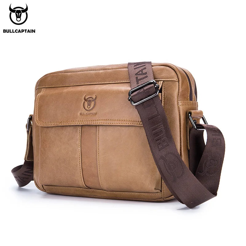 BULLCAPTAIN Men's Genuine Leather Crossbody Bag – Large Capacity Multifunctional Business Briefcase