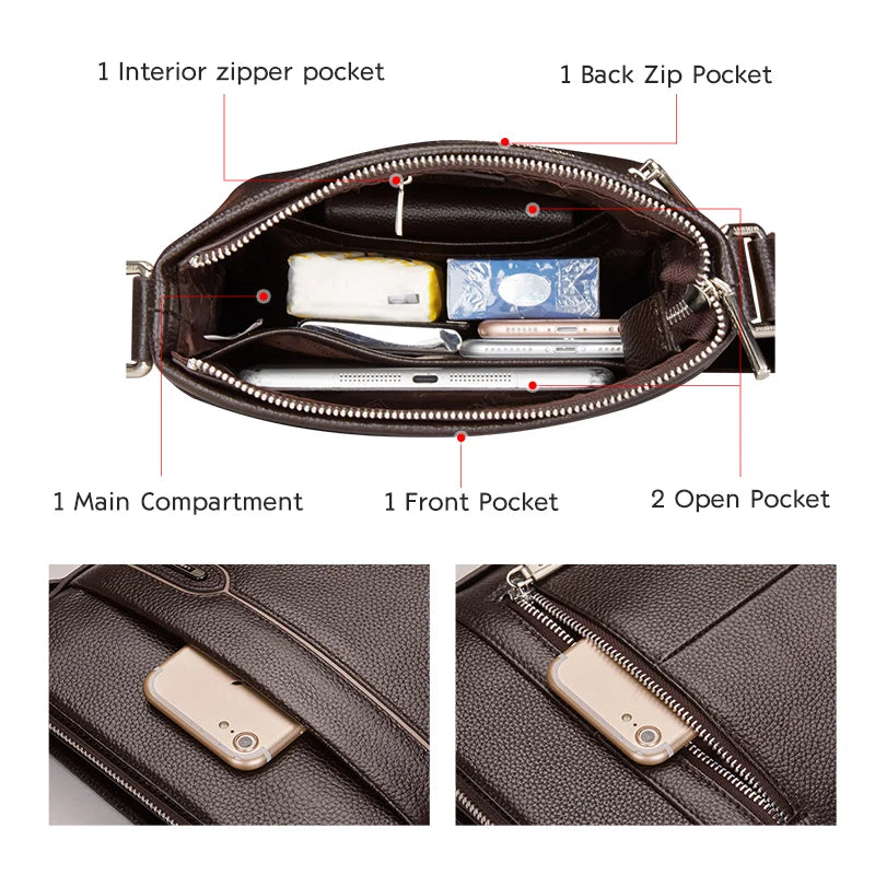 LAORENTOU Men's Genuine Leather Crossbody Bag – Business Messenger Shoulder Purse