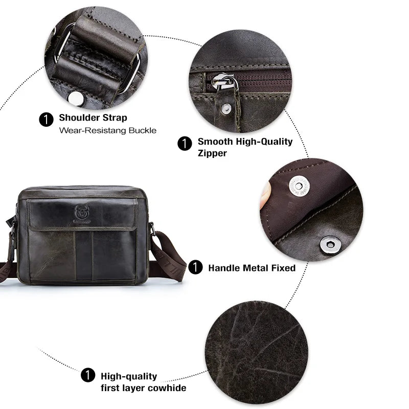 BULLCAPTAIN Men's Genuine Leather Crossbody Bag – Large Capacity Multifunctional Business Briefcase