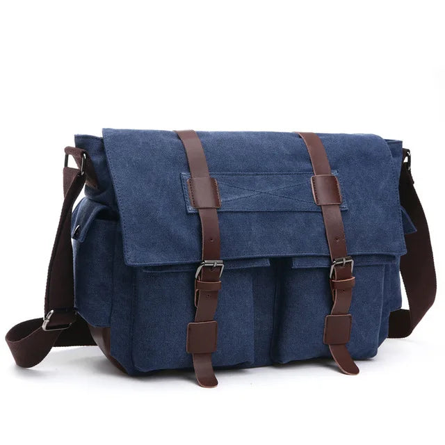 Men's Retro Canvas Messenger Bag – Vintage Travel Briefcase Crossbody Shoulder Bag