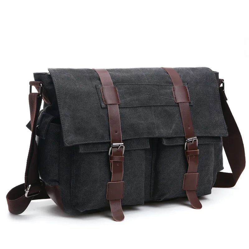 Men's Vintage Canvas Messenger Bag – Retro Casual Business Crossbody Travel Shoulder Bag