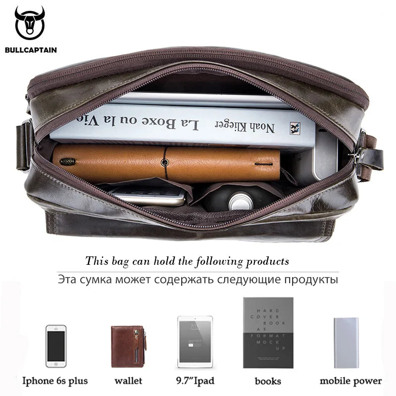 BULLCAPTAIN Men's Genuine Leather Crossbody Bag – Large Capacity Multifunctional Business Briefcase