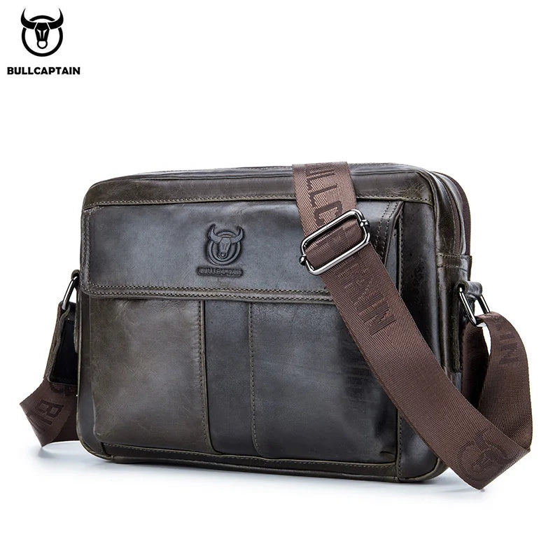 BULLCAPTAIN Men's Genuine Leather Crossbody Bag – Large Capacity Multifunctional Business Briefcase