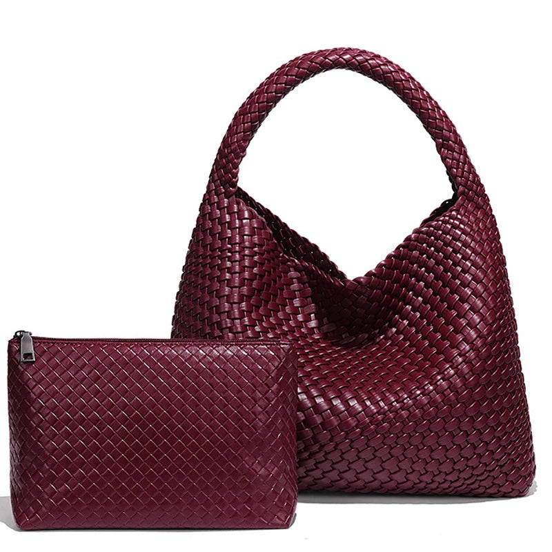 Women's Woven Vegan Leather Tote Bag