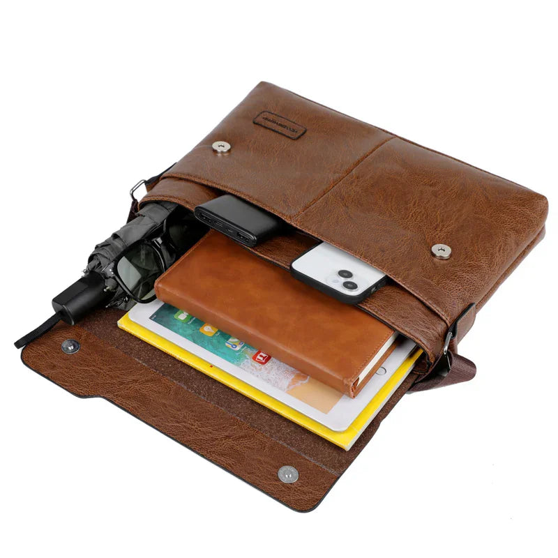 Men's Leather Shoulder & Messenger Bag – iPad Business Crossbody Sling Bag