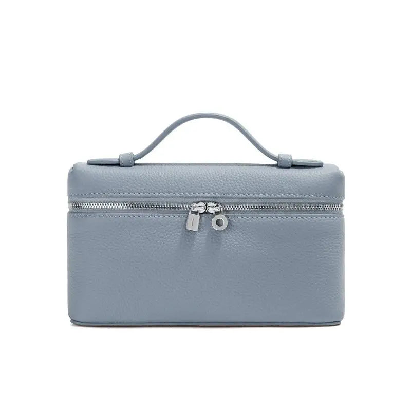 Women's Genuine Leather Box Crossbody Bag – Mini Handbag with Metal Lock & Zipper