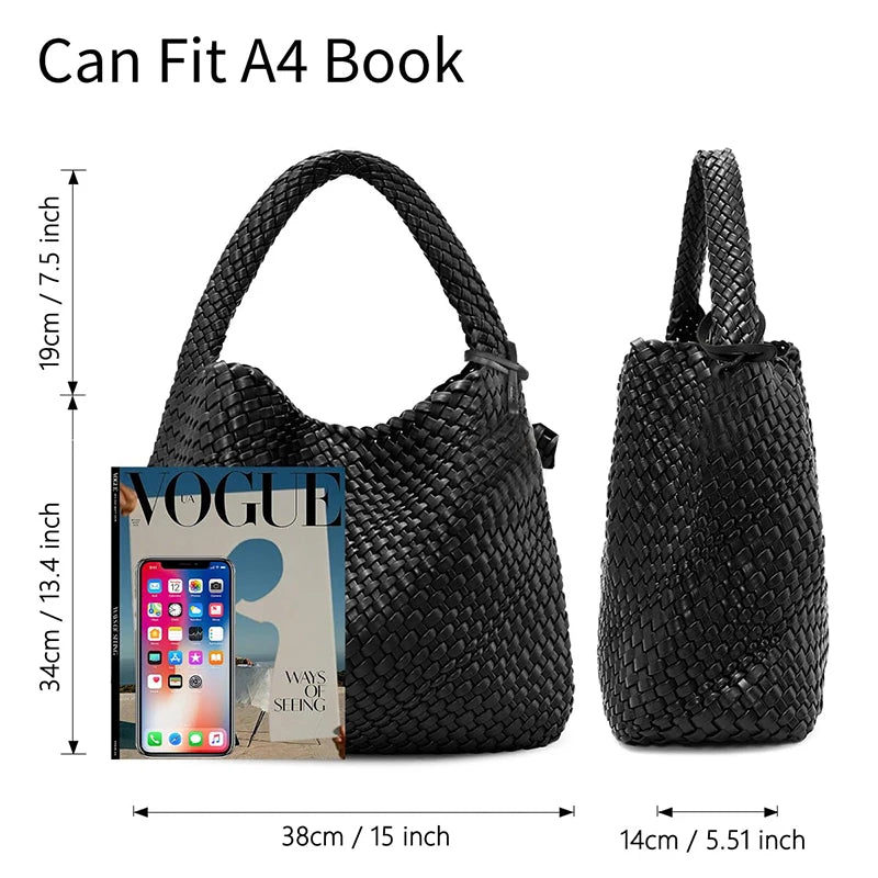 Women's Large Woven Leather Shoulder Tote