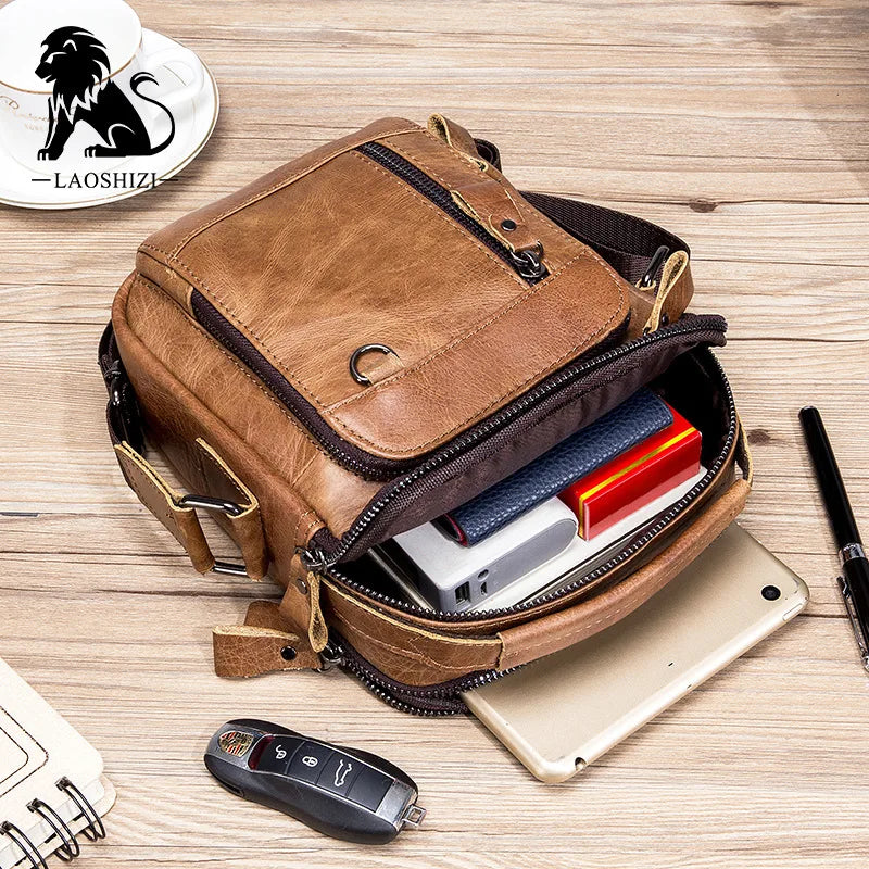 Men's Genuine Leather Shoulder Bag – Small Designer Crossbody Handbag