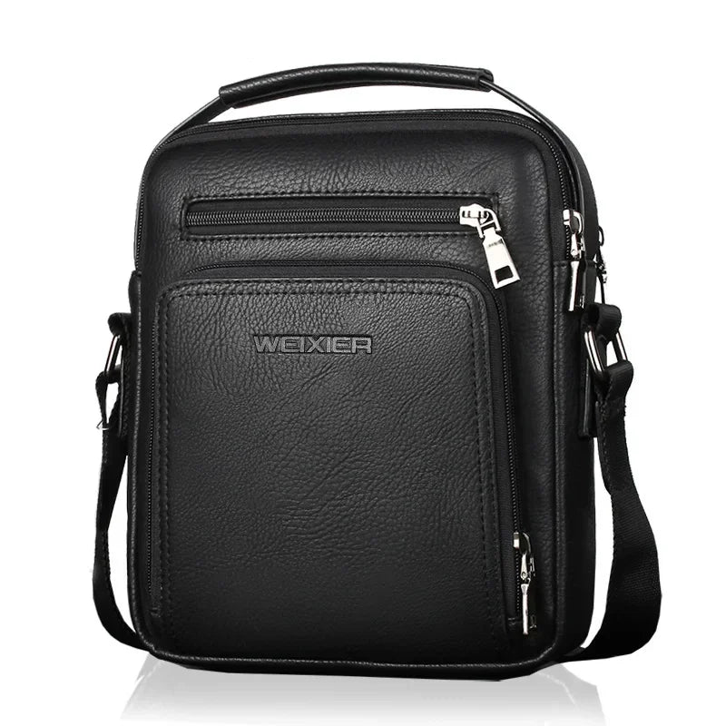 Men's PU Leather Briefcase Crossbody Bag – Multi-Pocket Business Travel Shoulder Bag