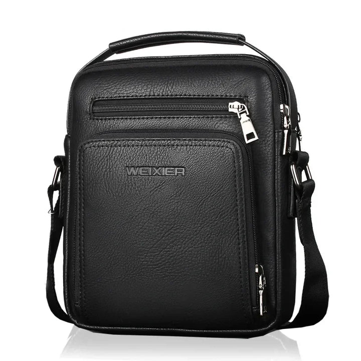 Men's PU Leather Briefcase Crossbody Bag – Multi-Pocket Business Travel Shoulder Bag