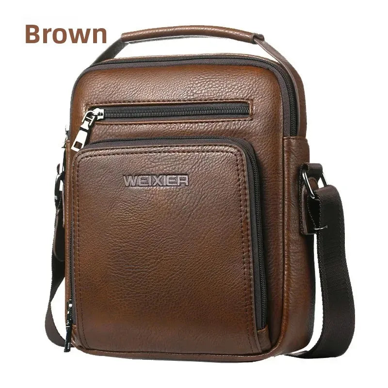 Men's PU Leather Briefcase Crossbody Bag – Multi-Pocket Business Travel Shoulder Bag