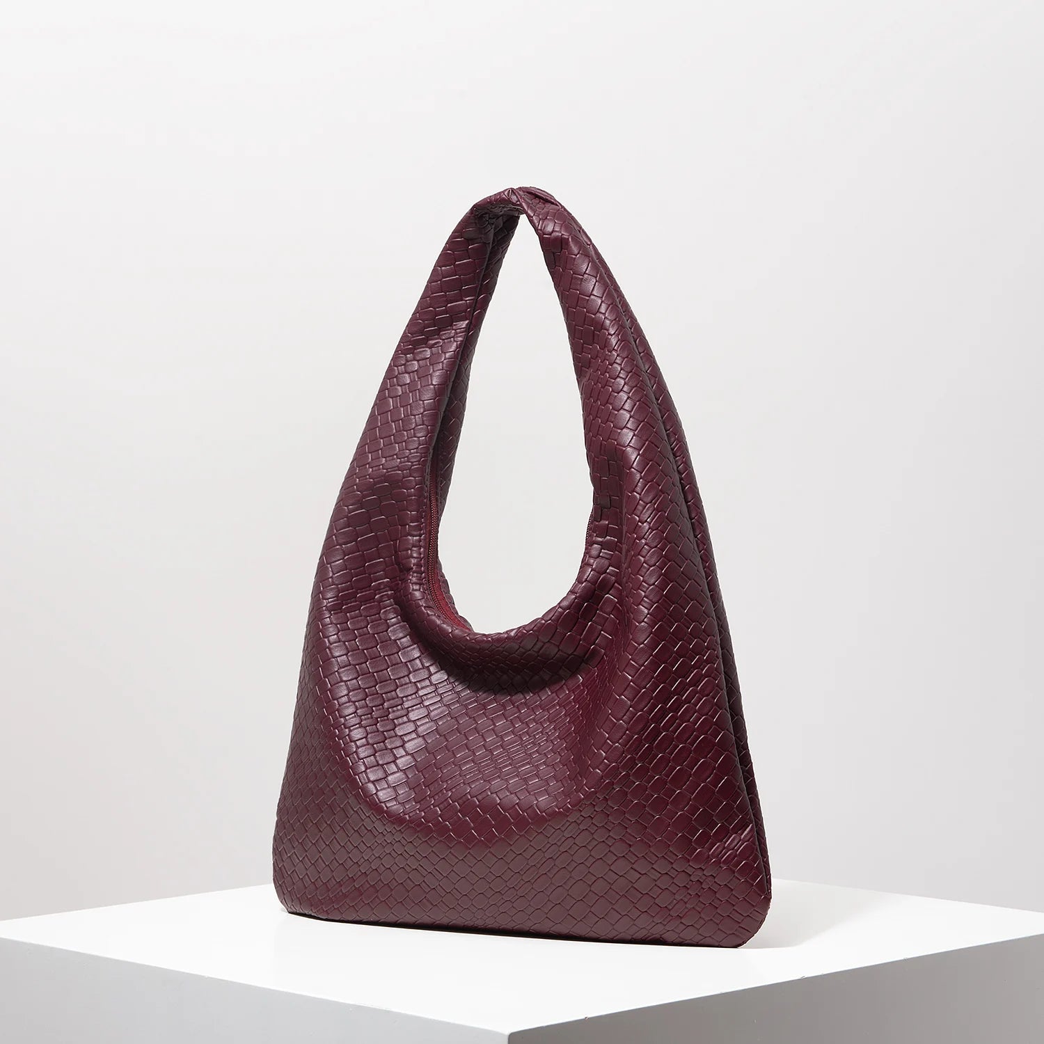Vintage Faux Woven Leather Crescent Shoulder Bag