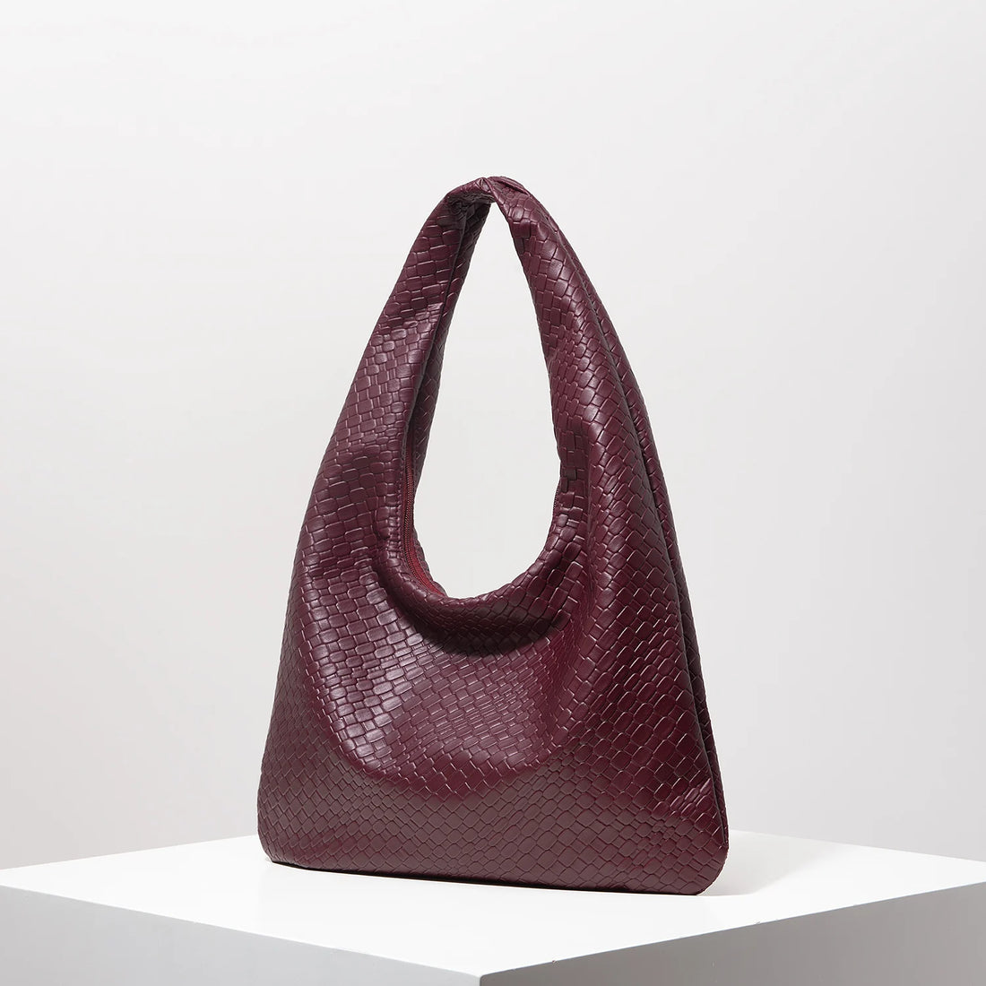 Vintage Faux Woven Leather Crescent Shoulder Bag