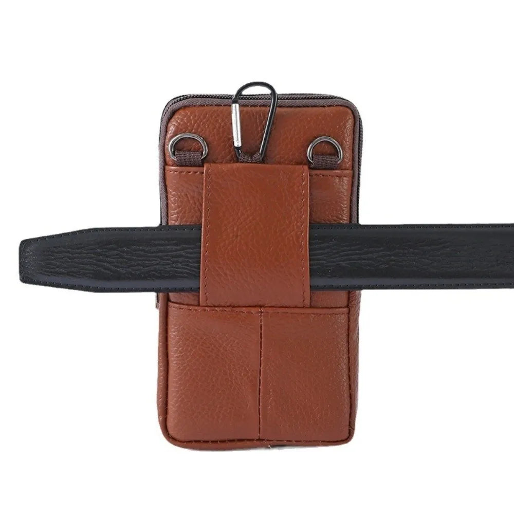 Men's Genuine Leather Messenger Bag – Compact Phone Chest Bag with Multi-Pockets