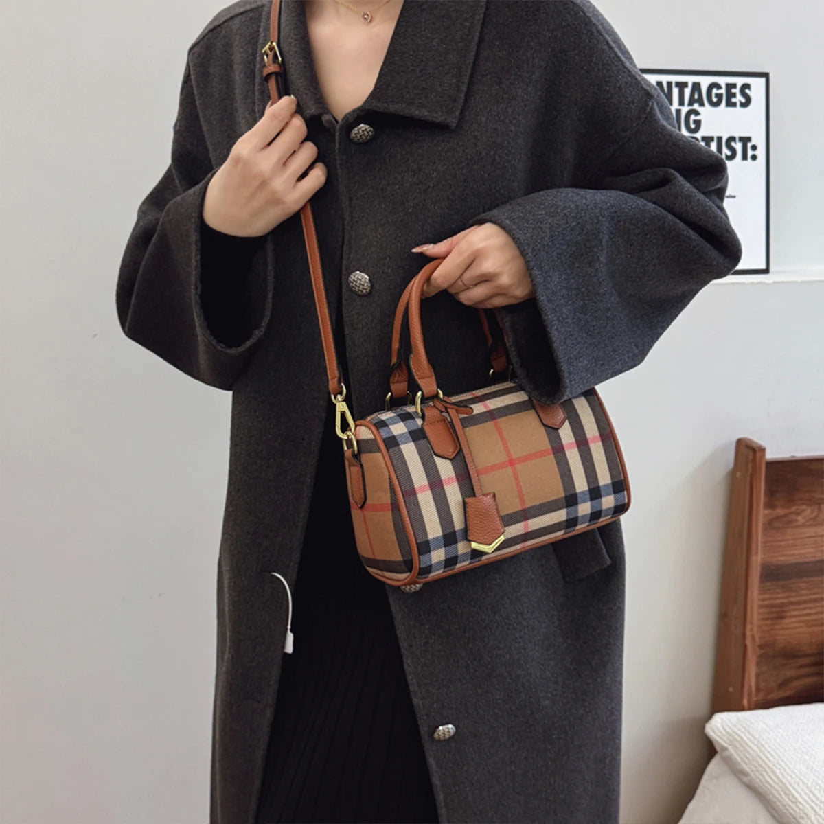 Plaid Stripe Crossbody Tote Bag for Women
