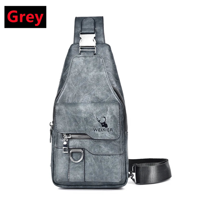 Women's & Men's PU Leather Crossbody Bag – Vintage Waterproof Sling Chest Bag with Large Capacity