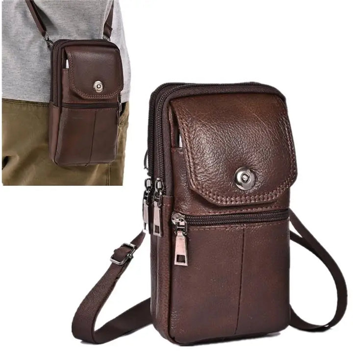 Men's Leather Messenger Bag – Multi-Pocket Travel Chest & Waist Bag