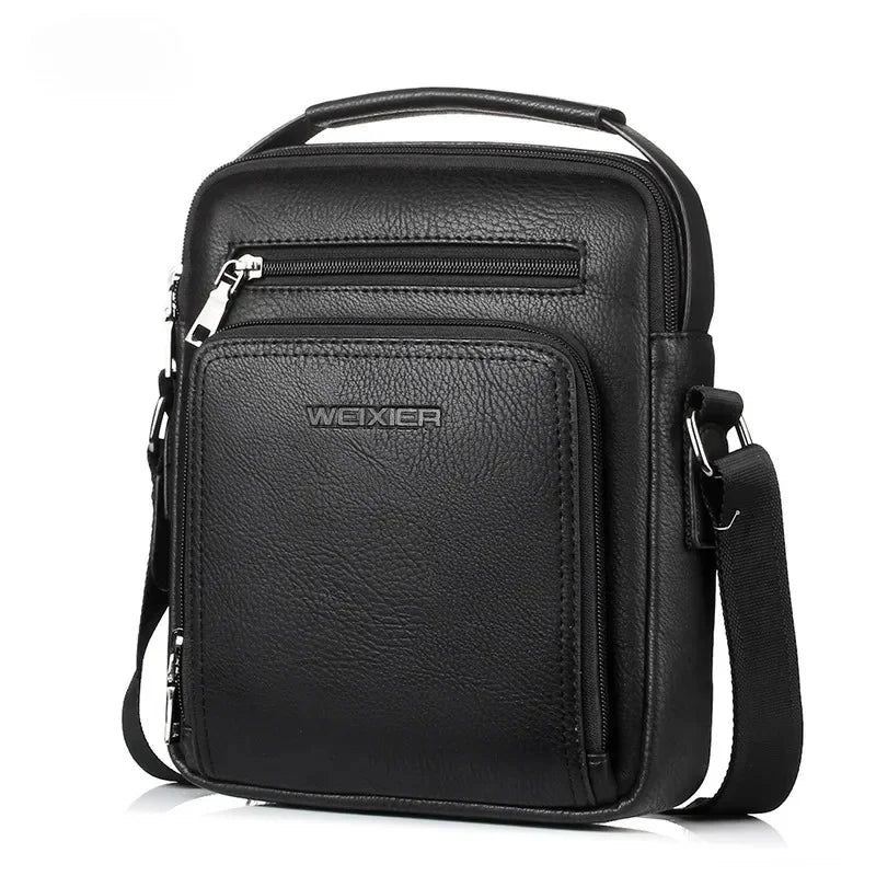 Men's PU Leather Briefcase Crossbody Bag – Multi-Pocket Business Travel Shoulder Bag