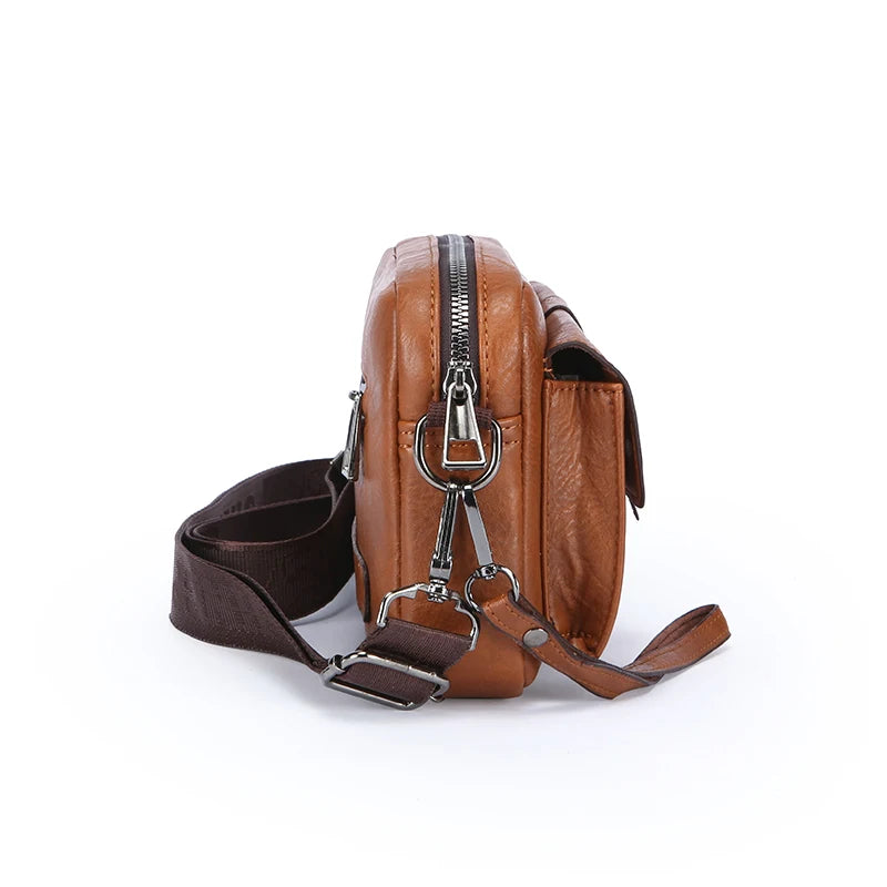 Men's Vintage Soft PU Leather Crossbody Bag – Small Shoulder Handbag for Everyday Carry