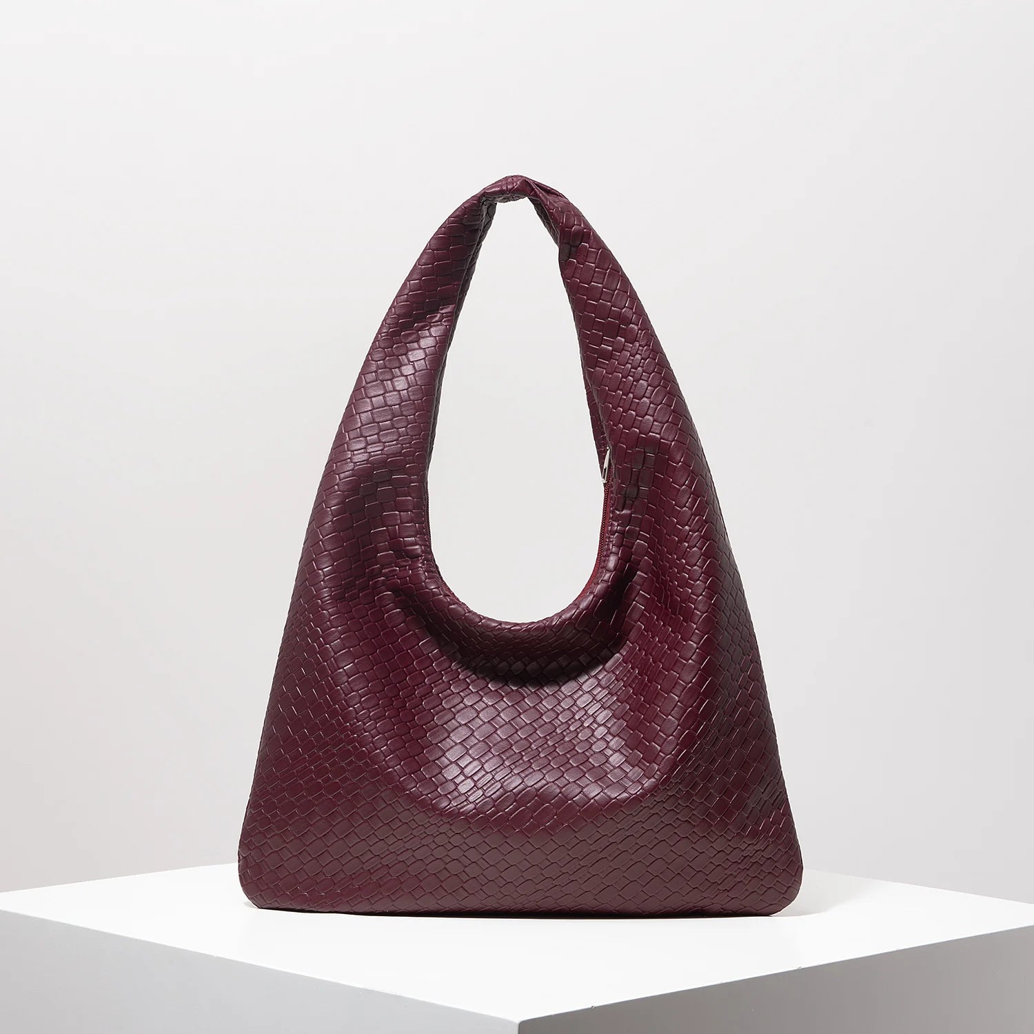 Vintage Faux Woven Leather Crescent Shoulder Bag