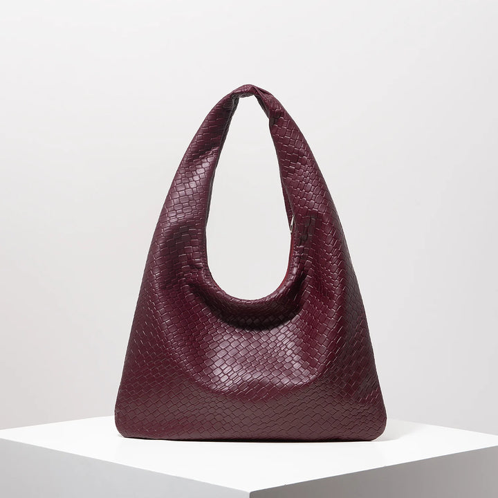 Vintage Faux Woven Leather Crescent Shoulder Bag