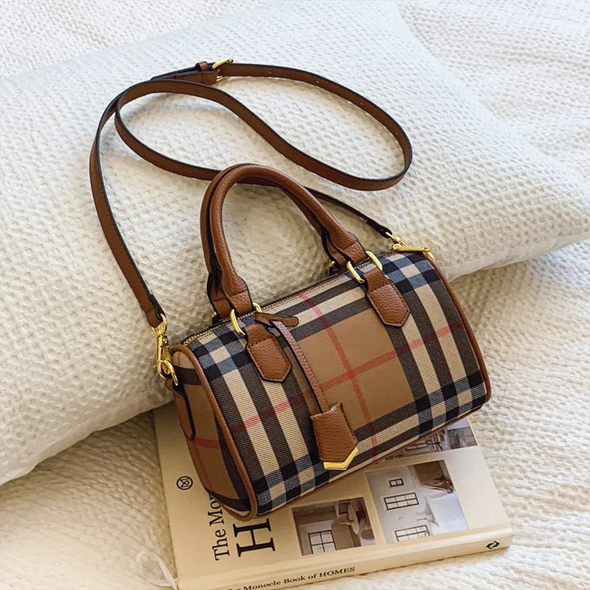 Plaid Stripe Crossbody Tote Bag for Women