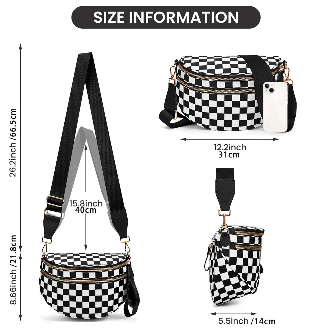 Checkered Crossbody Bum Bag for Women