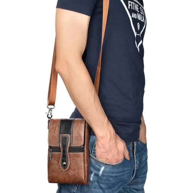 Men's Waterproof Leather Fanny Pack – Large Capacity Waist Belt Phone Bag for Travel & Outdoor