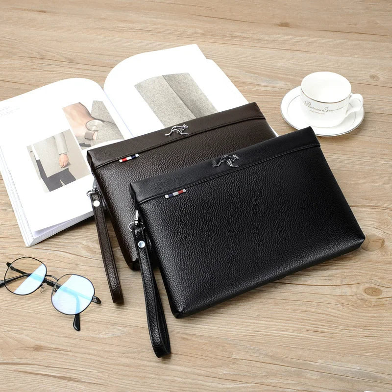 Men's PU Leather Clutch Wallet – Large Capacity Wristlet Pouch Bag