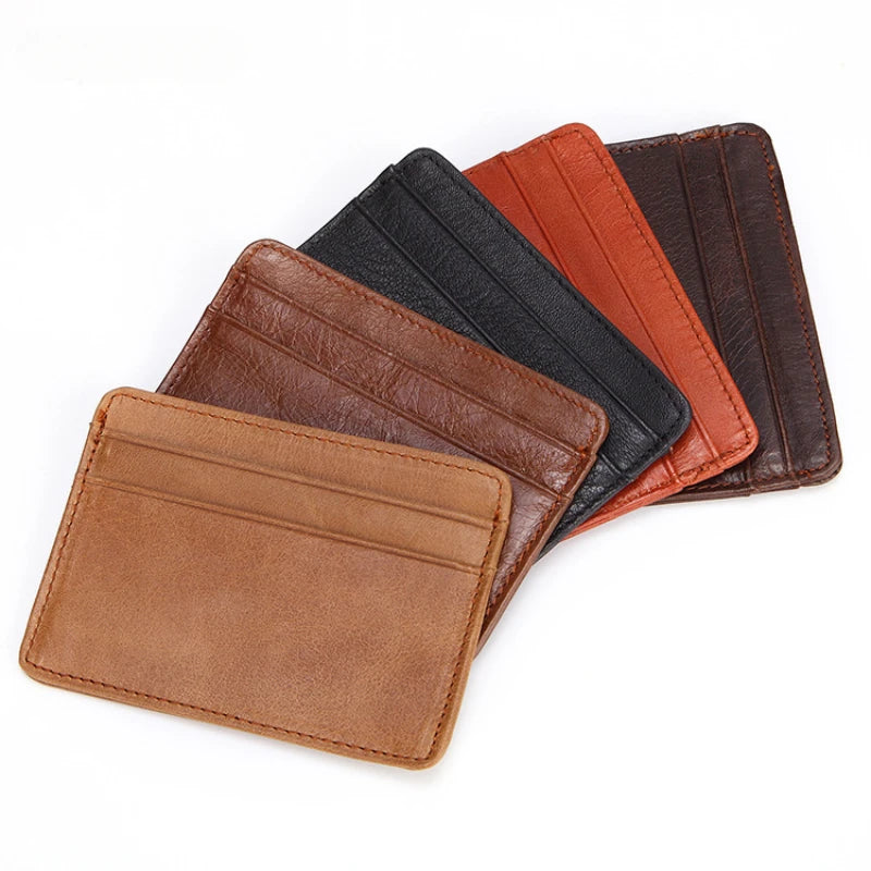 Genuine Oil Wax Cowhide Leather Card Holder – Retro Coin Purse for Men & Women