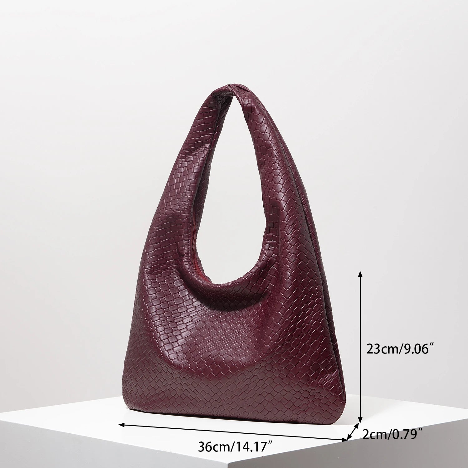 Vintage Faux Woven Leather Crescent Shoulder Bag
