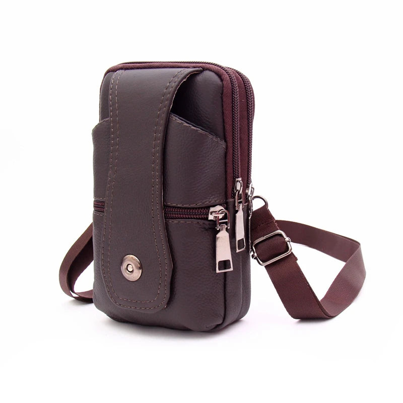 Men's Leather Messenger Bag – Multi-Pocket Travel Chest & Waist Bag