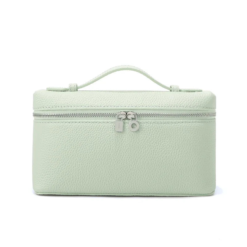Women's Genuine Leather Box Crossbody Bag – Mini Handbag with Metal Lock & Zipper