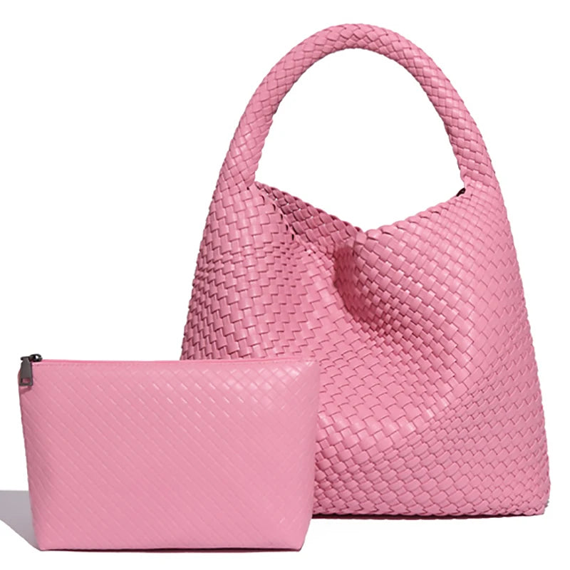 Women's Large Woven Leather Shoulder Tote