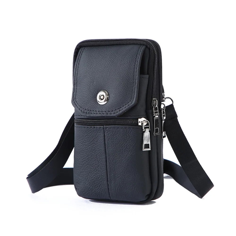 Men's Genuine Leather Messenger Bag – Compact Phone Chest Bag with Multi-Pockets