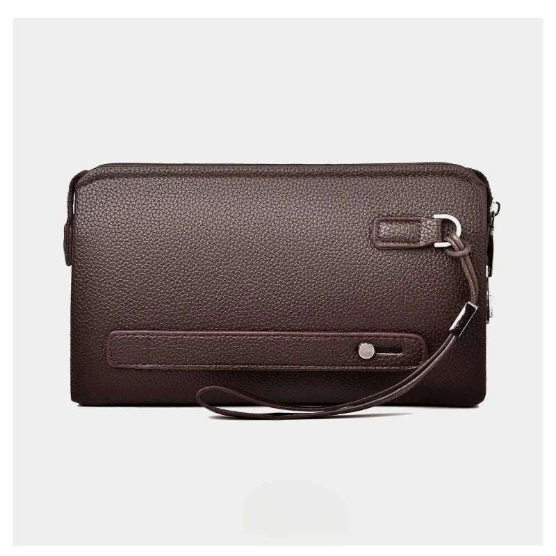 Men's Luxury PU Leather Clutch Bag – Long Wristlet Wallet with Password Closure