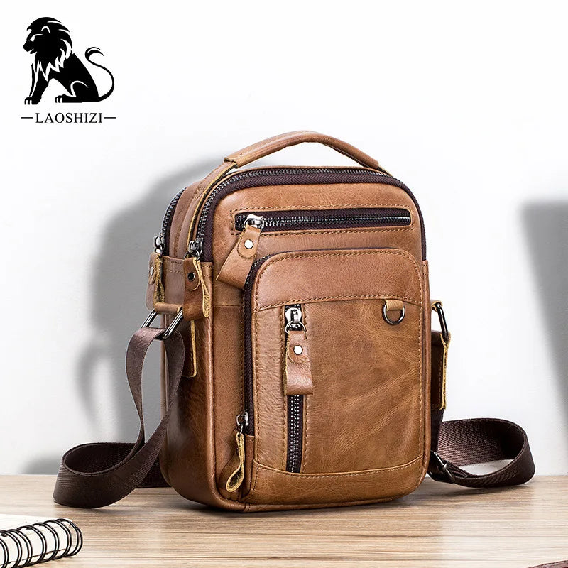 Men's Genuine Leather Shoulder Bag – Small Designer Crossbody Handbag
