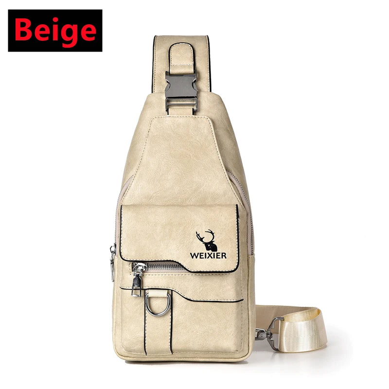Women's & Men's PU Leather Crossbody Bag – Vintage Waterproof Sling Chest Bag with Large Capacity