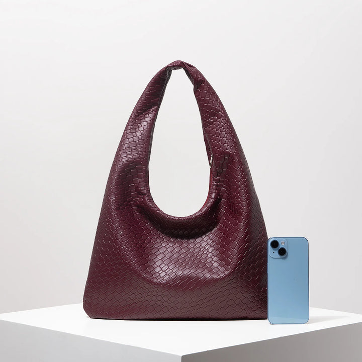 Vintage Faux Woven Leather Crescent Shoulder Bag
