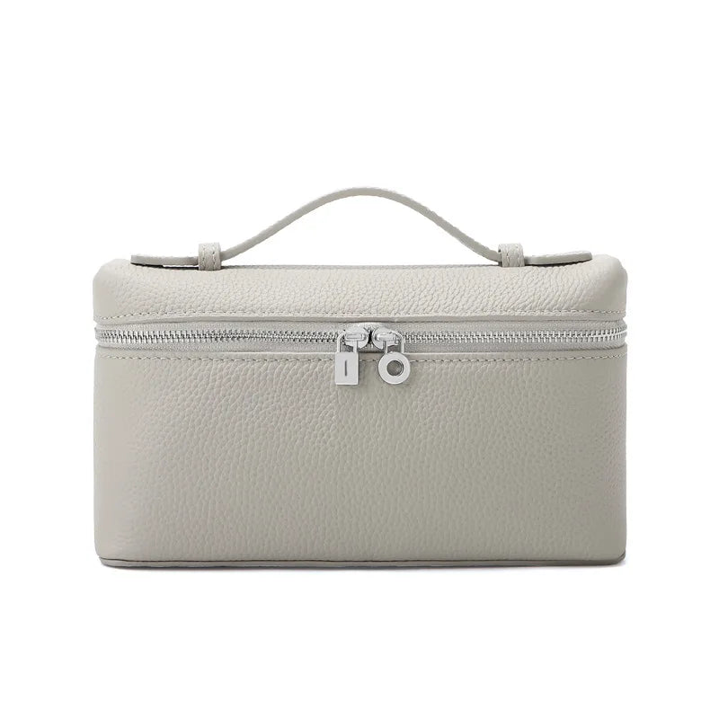 Women's Genuine Leather Box Crossbody Bag – Mini Handbag with Metal Lock & Zipper